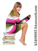 sweet teen on the pile of books