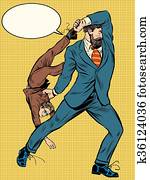 Giant businessman throws competitor Giant businessman throws competitor