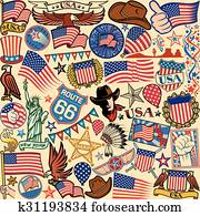 usa, symbole, seamless, muster, hintergrund