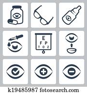 Vector optometry icons set Vector optometry icons set