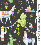 Watercolor lama pattern Watercolor lama pattern