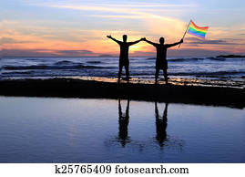 גברים הומוסקסואליים, להחזיק, a, גאווה, flag.