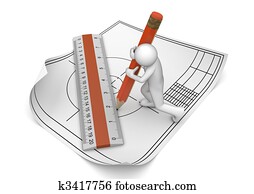 הנדס, ציור, עם, עפרון, ו, שליט