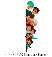 caricatura, indianas, família, piando, espaço vazio