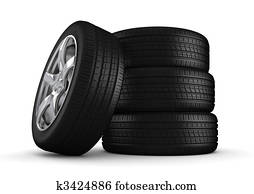 Four tires isolated close-up Four tires isolated close-up