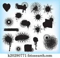 grunge, tribal, pretas, símbolos, tatoos, ou, padrões