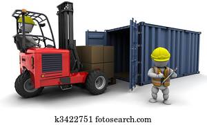 man in forklift truck loading a container man in forklift truck loading a container