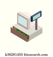 Sale cash register with cash drawer icon Sale cash register with cash drawer icon
