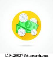 Vector Dollar Bills and Coins Icon