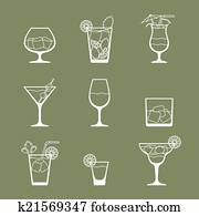 Alcohol drinks and cocktails icon set in flat design style. Alcohol drinks and cocktails icon set in flat design style.