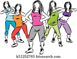 group of fitness women dancers illustration group of fitness women dancers illustration