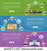 logistics, atdošana, un, noliktava, banners
