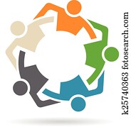 team, vrienden, groep, van, vijf mensen