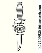 Watercolor all-seeing eye and knife