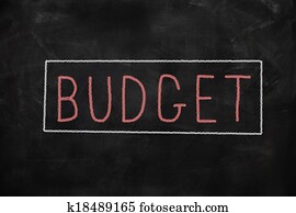 budget, handwritten, på, en, sort vægtavle