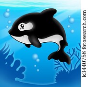 Cartoon killer whale in sea Cartoon killer whale in sea