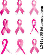 conjunto, de, 9, rosa, cáncerde los senos, cintas