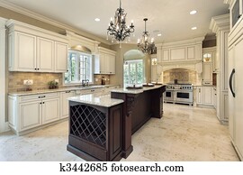 cozinha, com, dobro, convés, ilha