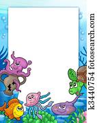 Frame with various marine animals Frame with various marine animals