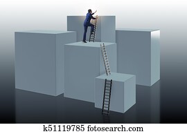 hombre de negocios, montañismo, bloques, en, escalera carrera, concepto de la corporación mercantil