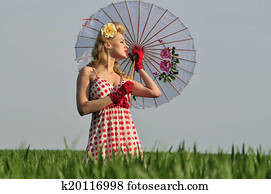 retro, _ klämma fast upp, kvinna