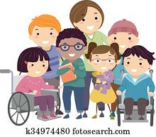 stickman, discapacitada / discapacitado, niños, enfermera