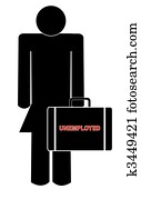 woman holding briefcase with the words - unemployed