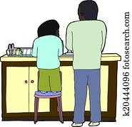 Family Washing Dishes