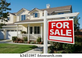 Home For Sale Real Estate Sign and House Home For Sale Real Estate Sign and House