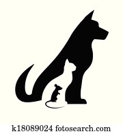 hund, katze maus, silhouetten hund, katze maus, silhouetten