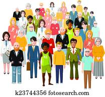 International group of people, old and young, from different social status, isolated on white