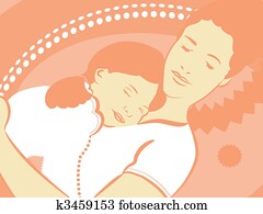 mãe filha, é, dormir