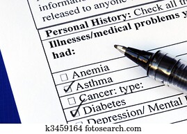 Patient selects the illness in the medical history section isolated on blue