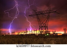 Power Distribution Station with Lightning Strike. Power Distribution Station with Lightning Strike.