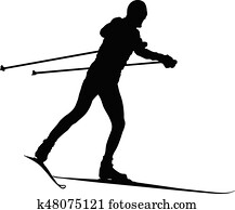 pretas, silueta, macho, esquiador
