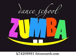 Text Zumba, card on black background with a smile. Text Zumba, card on black background with a smile.
