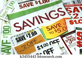 zerstückeln, einige, kupons, speichern, geld