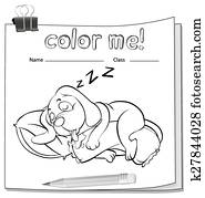 A color me worksheet with a sleeping dog