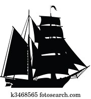 Black silhouette of sailing ship Black silhouette of sailing ship
