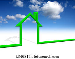 casa, símbolo, con, cielo, plano de fondo