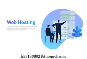 Data center design concept set with hosting servers icons isolated vector illustration. business man managing infrastructure of technology Data center design concept set with hosting servers icons isolated vector illustration. business man managing infrastructure of technology