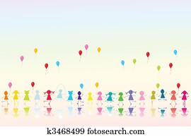 heureux, coloré, enfants, à, ballons