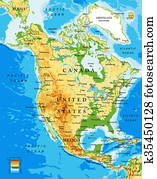 Physical map of North America
