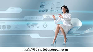 excitado, morena, oparating, virtual, teclado