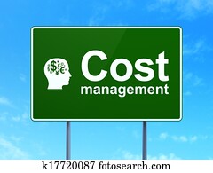Finance concept: Cost Management and Head With Finance Symbol on road sign background