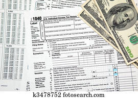 imposto, tempo, -, closeup, de, eua., 1040, retorno imposto, com, $100, contas