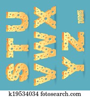 kaas, alfabet, set., vector