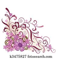 Pink floral corner design element