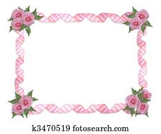 Pink roses gingham ribbons border Pink roses gingham ribbons border