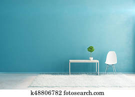 Blue interior with empty wall Blue interior with empty wall